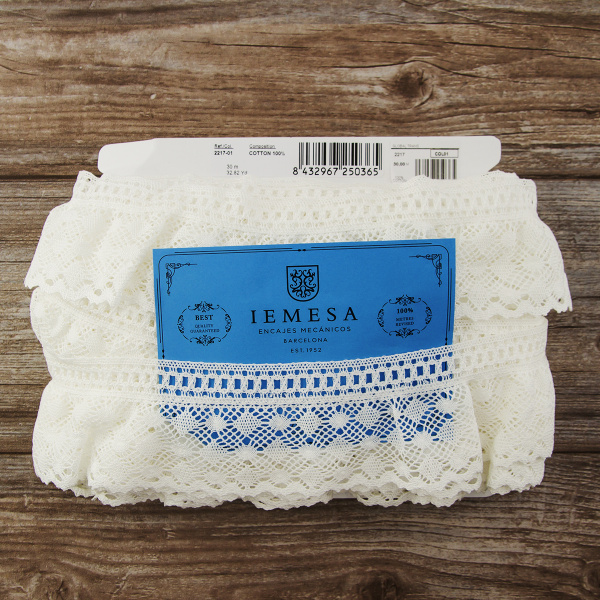 Мерсеризованное хлопковое кружево, 80 мм, цвет белый. Арт 2217/01