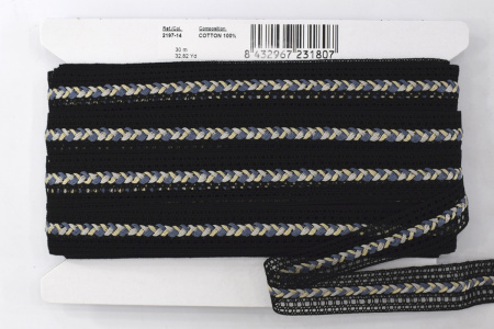 Мерсеризованное хлопковое кружево, 28 мм, цвет чёрный. Арт 2197/14