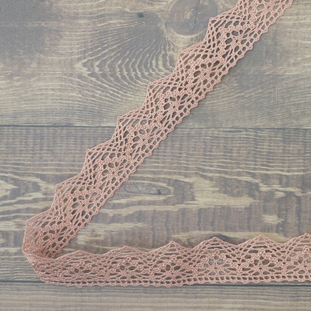 Кружево плетеное, 25 мм, цвет бледно-розовый, 100% хлопок, 5 м. Арт K-5003-87