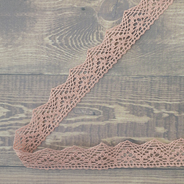 Кружево плетеное, 25 мм, цвет бледно-розовый, 100% хлопок, 5 м. Арт K-5003-87