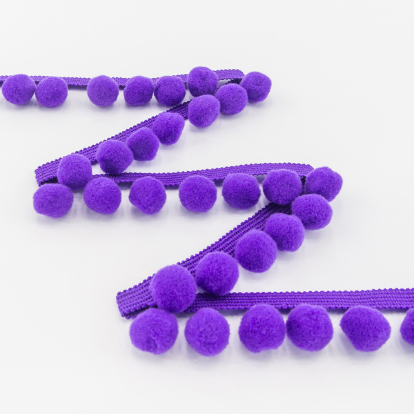 Тесьма с помпонами, диаметр 10 мм, цвет фиолетовый. Арт PA-18-col.404