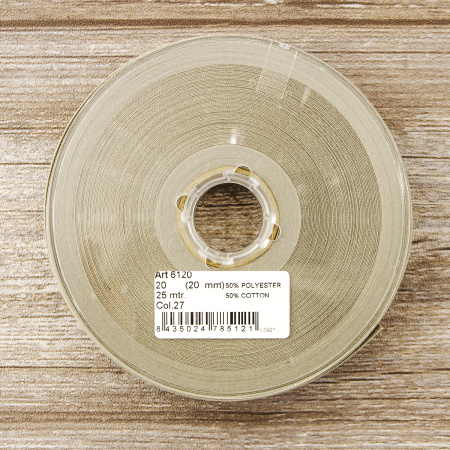 Косая бейка хлопок/полиэстер 20 мм, 25 м, цвет 27, светло-серый. Арт 6120-20мм-27            