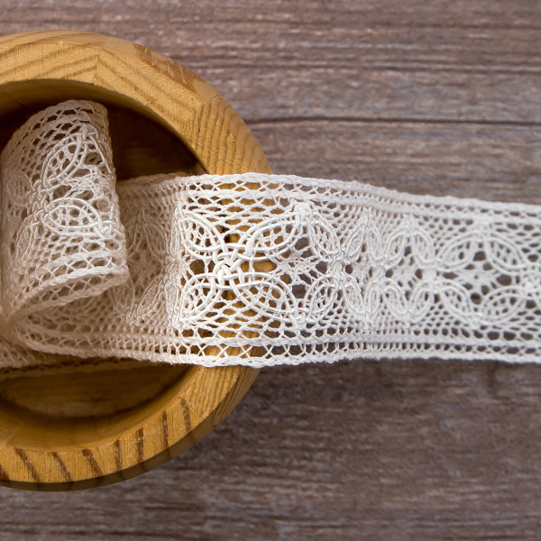 Мерсеризованное хлопковое кружево, 35 мм, цвет белый. Арт 2223/01