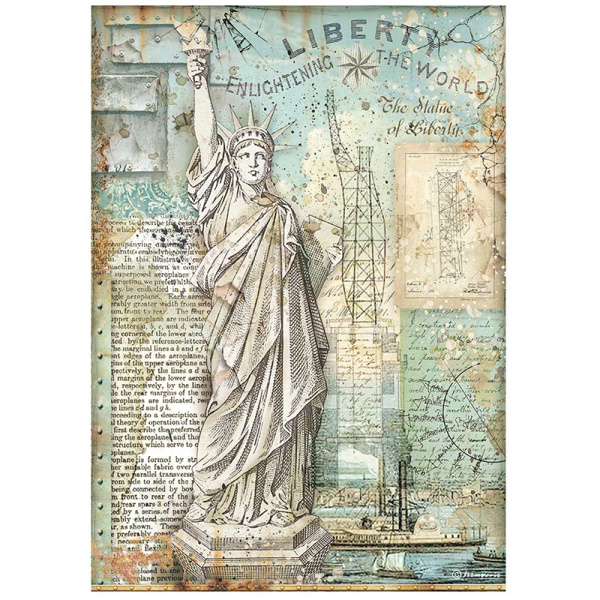 Бумага упаковочная "Sir Vagabond Aviator Statue of Liberty", рисовая, 21 х 29,7 см. Арт DFSA4702