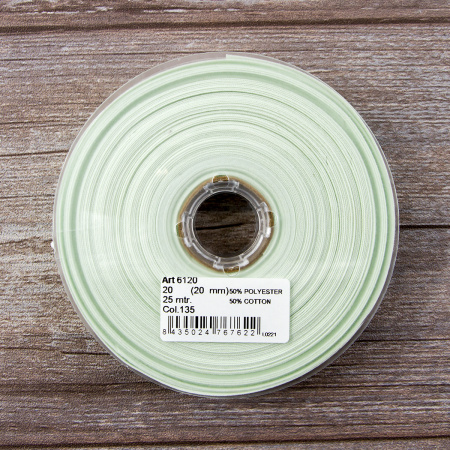 Косая бейка хлопок/полиэстер 20 мм, 25 м, цвет 135, фисташковый. Арт 6120-20мм-135           