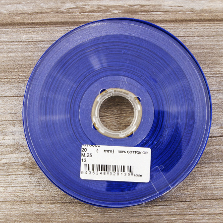 Косая бейка хлопок, 20 мм, 25 м, цвет 13, цвет синий. Арт 6600-20мм-13