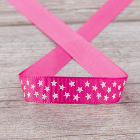 Лента репсовая SAFISA рисунок "звездочки", 15 мм, 15 м, цвет 20, малиновый. Арт 35120-15мм-20