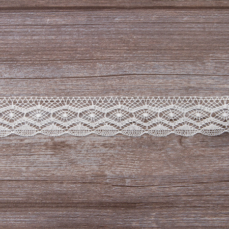 Мерсеризованное хлопковое кружево, 30 мм, цвет белый. Арт 2227/01