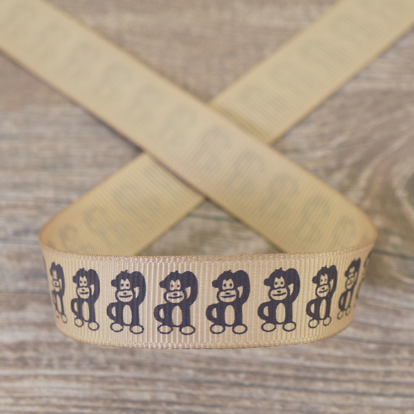 Лента репсовая на картонной катушке "Обезьянки". Арт VR15.378