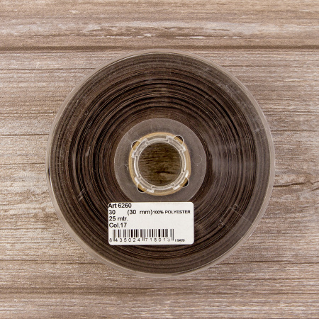 Косая бейка атласная 30 мм, 25 м, цвет 17, темно-коричневый. Арт 6260-30мм-17            