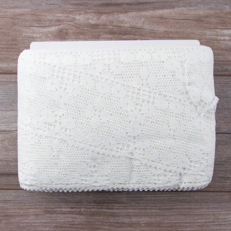 Мерсеризованное хлопковое кружево, 95 мм, цвет белый. Арт 2229/01