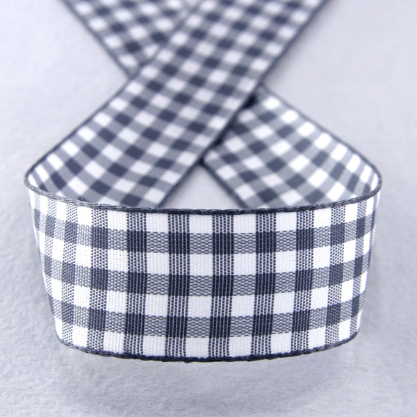 Лента с рисунком клетка SAFISA, 25 мм, 25 м, цвет 68, серый. Арт 469-25мм-68             