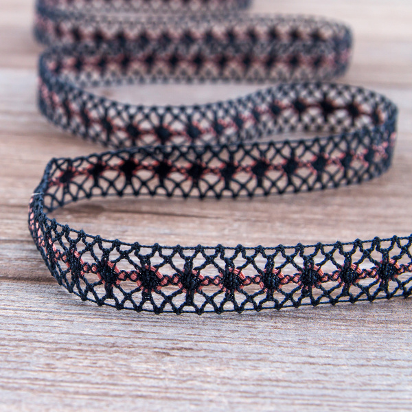 Мерсеризованное хлопковое кружево, 20 мм, цвет морской волны с пыльно-розовым. Арт 1825/R6                 