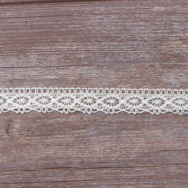 Мерсеризованное хлопковое кружево, 20 мм, цвет белый. Арт 1523/01                 