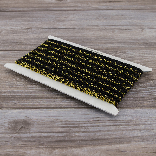 Тесьма PEGA тип отделочная, цвет черный с золотом, 15 мм. Арт 844153415DB004          