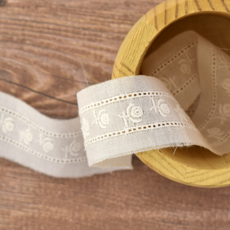 Шитье-вышивка на батисте, прошва, 25 мм, цвет белый. Арт 32277/01