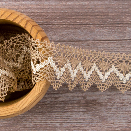Мерсеризованное хлопковое кружево, 35 мм, цвет небелёный/бежевый. Арт 3201/J2                 