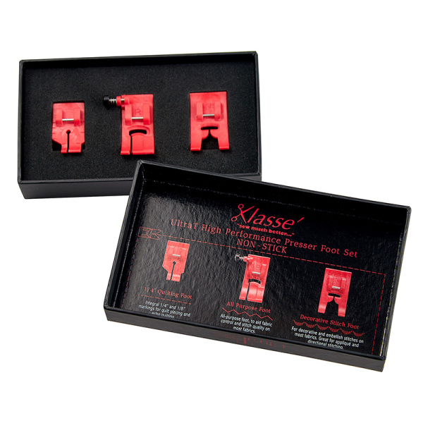 Набор скользящих тефлоновых прижимных лапок Klasse «Ultra T» для швейных машин, цвет красный, 3 вида. Арт AK620