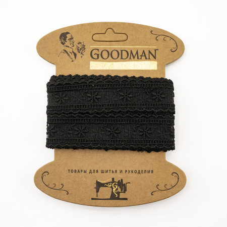 Кружево-вышивка на тюле, 30 мм, цвет черный, 100% полиэстер, 4,5 м. Арт T-3006.13