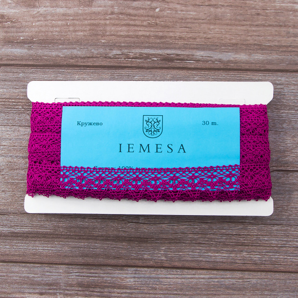 Мерсеризованное хлопковое кружево, 25 мм, цвет цикламеновый. Арт 3207/25                 