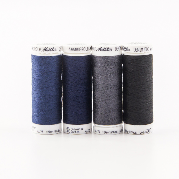 Набор с нитками для джинс DENIM DOC 75, 100 м  в подарочной упаковке, 4 катушки. Арт DE4DARK-KIT