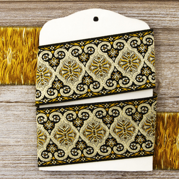 Лента жаккард с люрексом SAFISA, 50 мм, 15 м, цвет 101, черный/золотой. Арт 9214-50мм-101