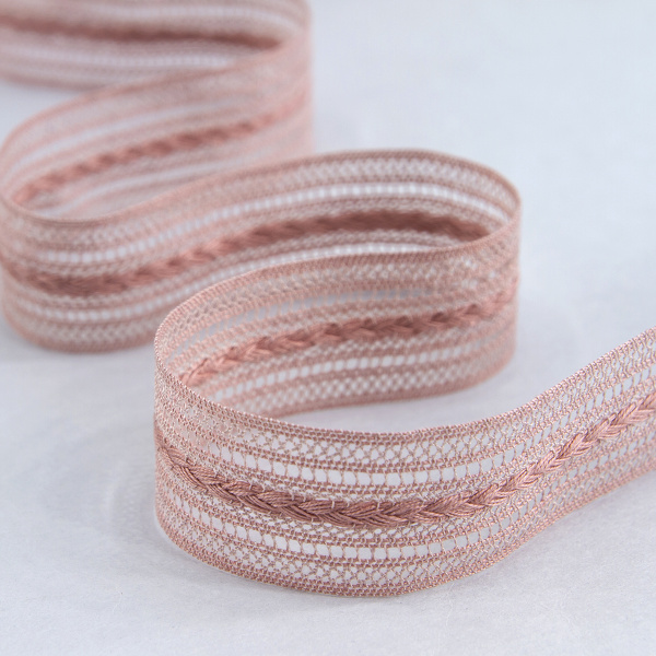 Мерсеризованное хлопковое кружево, 26 мм, цвет пыльно-розовый. Арт 2178/W4