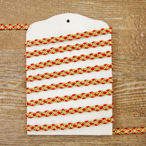 Тесьма PEGA тип декоративная люрексная, цвет красный с золотом, 6,5 мм. Арт 881115517DA701          