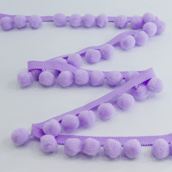 Тесьма с помпонами, диаметр 20 мм, цвет сиреневый. Арт PA-40-col.400