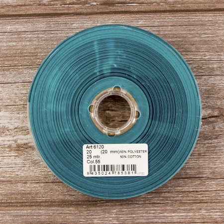 Косая бейка хлопок/полиэстер 20 мм, 25 м, цвет 55, малахитовый. Арт 6120-20мм-55            