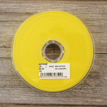 Косая бейка хлопок, 20 мм, 20 м, цвет 32, желтый. Арт 6598-20мм-32