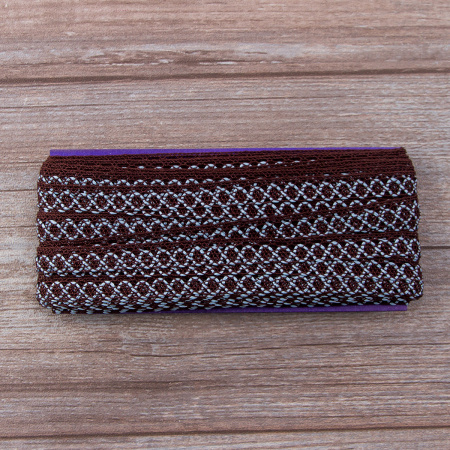 Мерсеризованное хлопковое кружево, 13 мм, цвет коричневый со светло-голубым. Арт 3155/R1                 