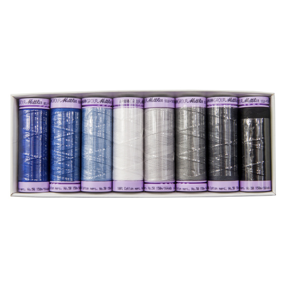 Набор с нитками Silk Finish  "Оттенки Зимы" в подарочной упаковке, 8 катушек. Арт SFC8WINTER-KIT