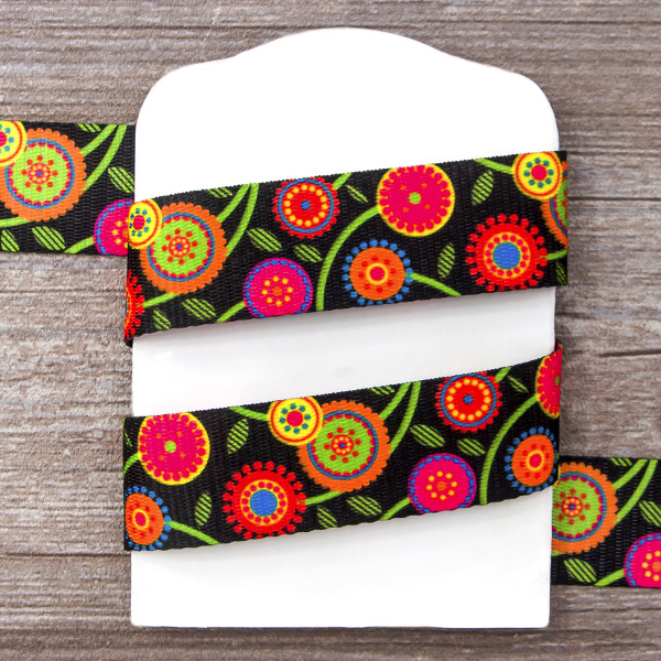 Тесьма ременная декоративная, 30 мм, цвет черный с узором, 10 м. Арт 35129-30мм