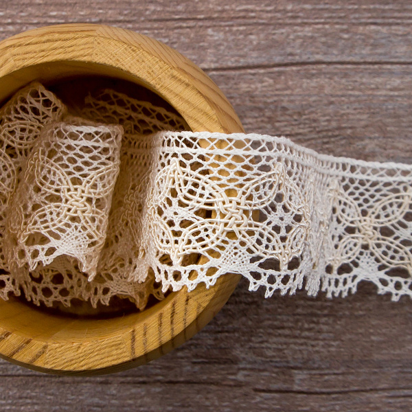 Мерсеризованное хлопковое кружево, 35 мм, цвет шампань. Арт 2222/18