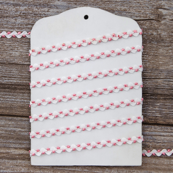 Тесьма PEGA тип вьюнчик, белый с розовым, 7 мм. Арт 841512221DA006