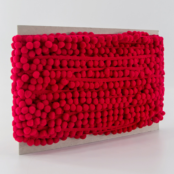 Тесьма с помпонами, диаметр 10 мм, цвет красный. Арт PA-18-col.306