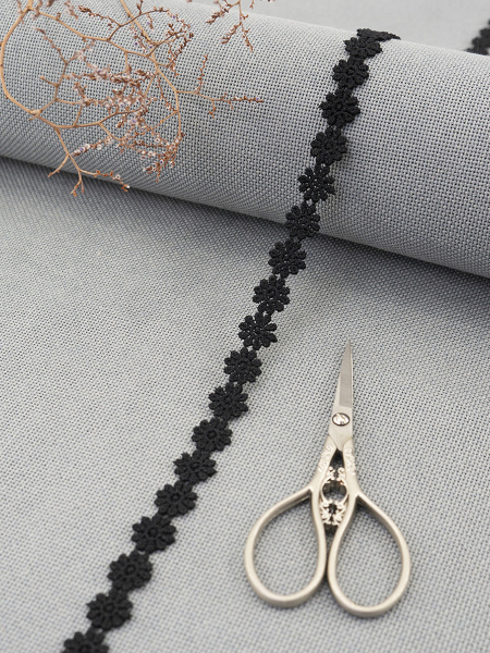 Кружево гипюр, 18 мм, цвет черный, 100% полиэстер, 4,5 м. Арт 4GB762.13