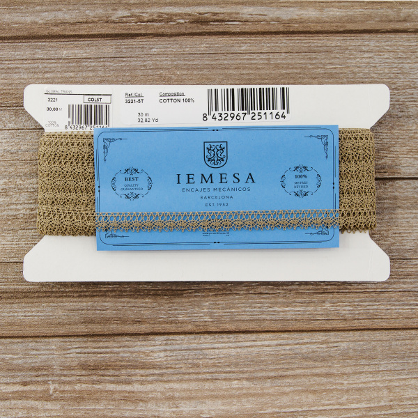 Мерсеризованное хлопковое кружево, 10 мм, цвет какао. Арт 3221/5T