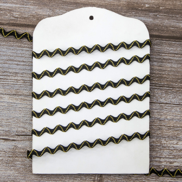 Тесьма PEGA тип вьюнчик, черный с люрексом, 8 мм. Арт 841513625DP701          