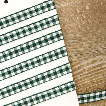 Лента с рисунком клетка SAFISA, 11 мм, 25 м, цвет 43, темно-зеленый. Арт 469-11мм-43             