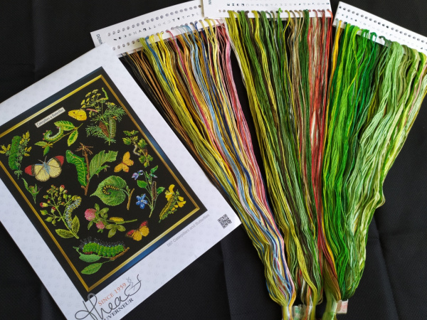 Набор для вышивания "Гусеницы и бабочки", канва аида (черная) 16 ct. Арт 587.05