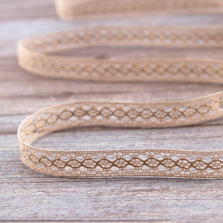 Мерсеризованное хлопковое кружево, 10 мм, цвет серо-бежевый. Арт 3517/27