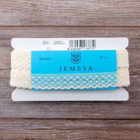 Мерсеризованное хлопковое кружево, 30 мм, цвет шампань. Арт 2021/72