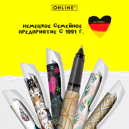 Ручка-роллер "Campus" с синим картриджем, толщина линии 0.7 мм, принт "Золотые листья". Арт 61494/3D