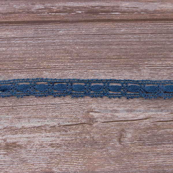 Мерсеризованное хлопковое кружево, 15 мм, цвет джинсово-синий. Арт 1798/89                 