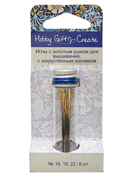 Иглы с золотым ушком для вышивания, с закруглённым кончиком, в баночке-органайзере, № 18,19 22, 6 шт. Арт HGC283G.1822.01