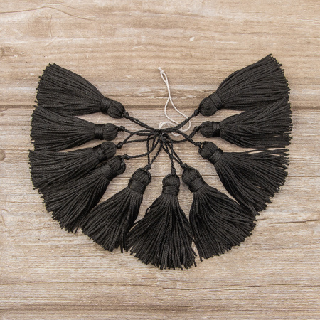 Кисть декоративная на шнуре, длина 70 мм, цвет черный. Арт KY - 02-col.PE - 56