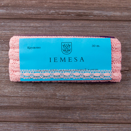 Мерсеризованное хлопковое кружево, 15 мм, цвет светло-розовый. Арт 1798/06                 