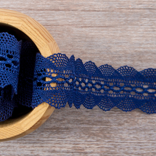 Мерсеризованное хлопковое кружево, 35 мм, цвет синий. Арт 1865/10